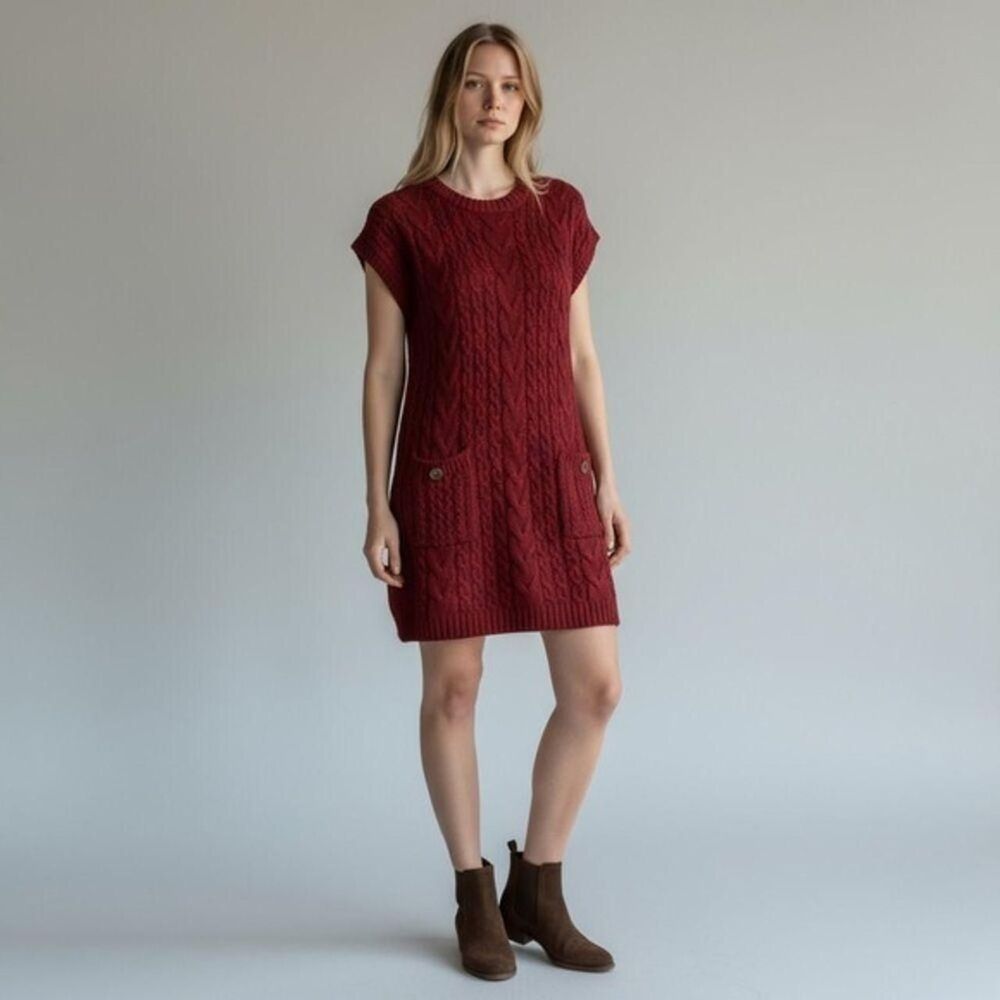 Vintage Free People Women's Red Knit Dress with Pockets